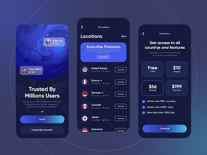 do VPN app development ios android mac PC with admin panel wireguard, openvpn v2