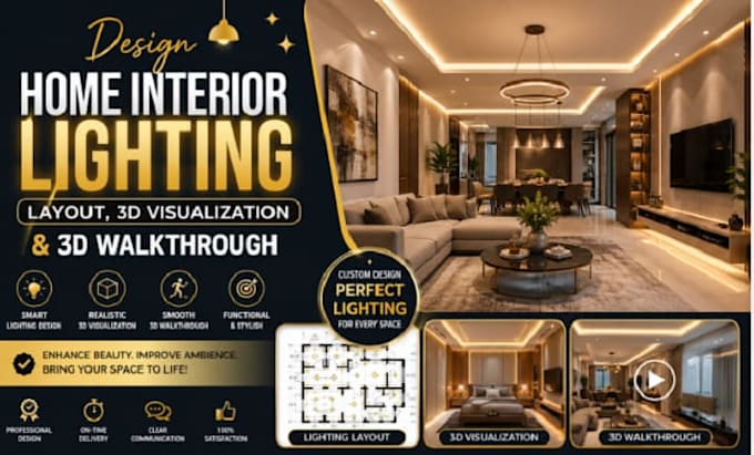 design home interior lighting layout, 3d visualization, 3d walkthrough