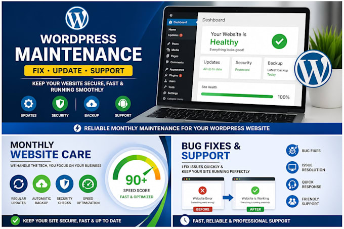 maintain your wordpress website with monthly support and fixes