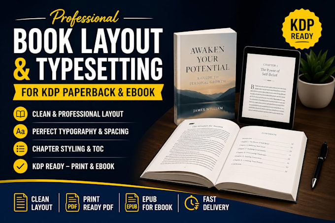 design clean book layout and typesetting for KDP paperback and ebook