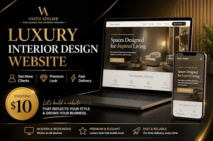 design a interior design studio website with portfolio
