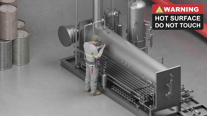 create 3d industrial animation machine safety training and industrial workplace