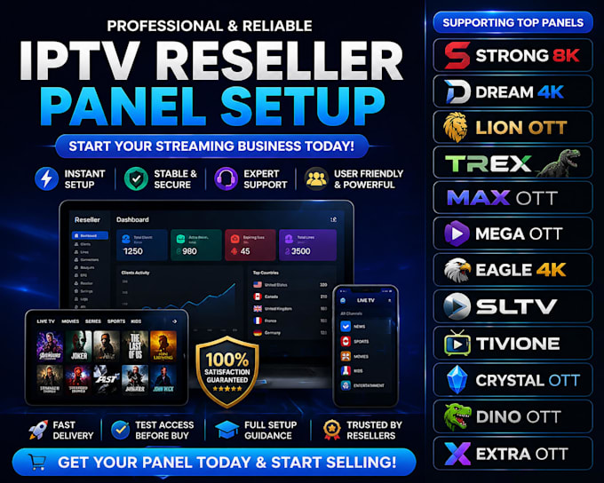 Deliver reseller panel with test and panel like strong 8k, dream 4k ...