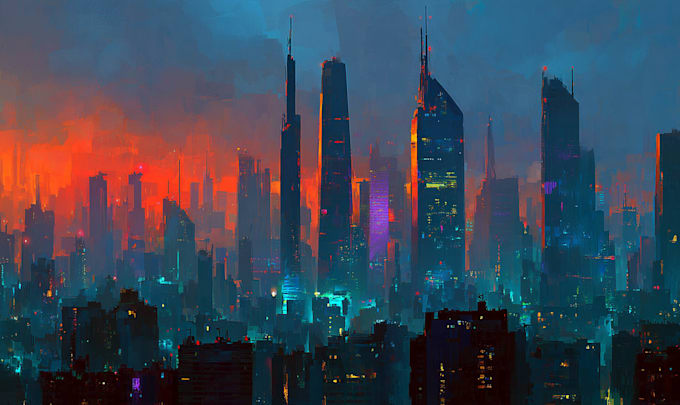 create sci fi concept art and cyberpunk city illustration