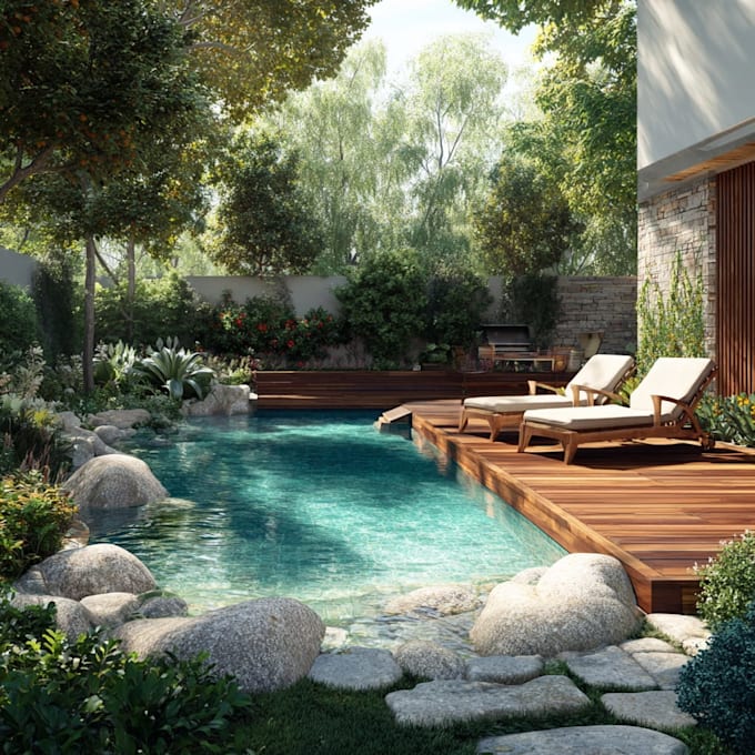 design landscape, backyard, front yard, garden, patio, pool