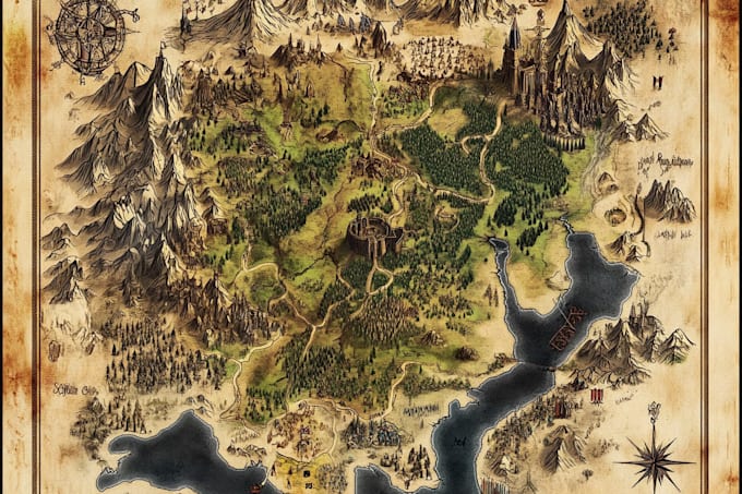 draw illustrate medieval fantasy and sci fi map