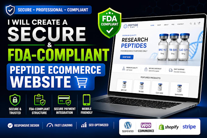 build  a secure research, fda compliant peptide ecommerce website