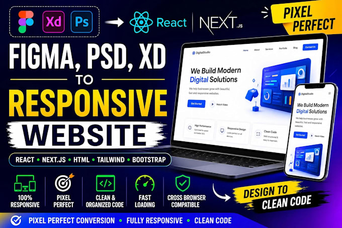 convert figma xd to reactjs or nextjs website