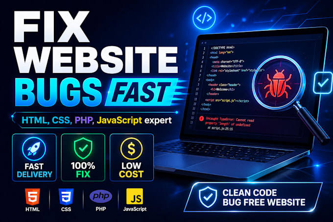 fix HTML CSS PHP javascript bugs in your website