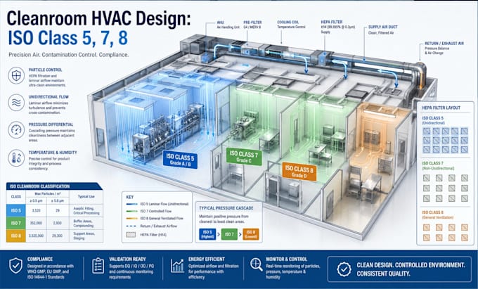 design cleanroom hvac systems for iso class 5 7 and 8 environments