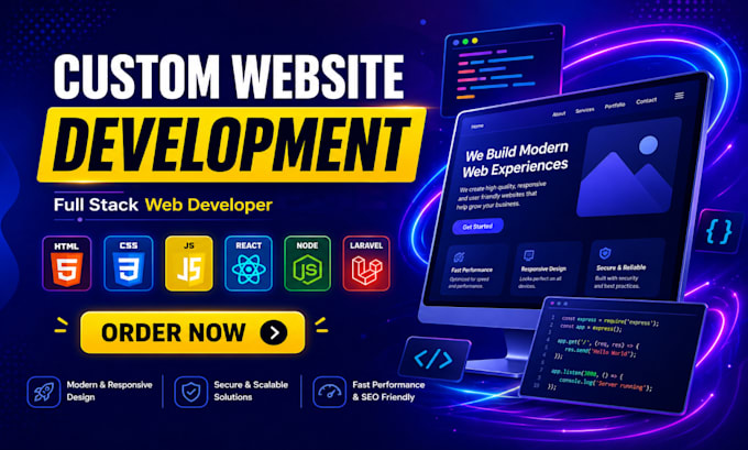 provide custom website development as a full stack web developer