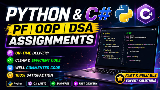 do python, c sharp programming code in pf oop dsa