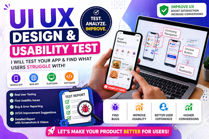 Test your mobile app web app platform software for bug ui ux design ...