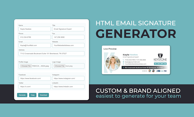 develop brand custom HTML email signature generator