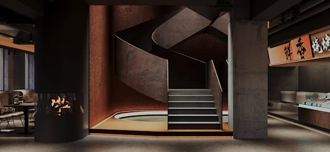 design restaurant interior and realistic 3d render