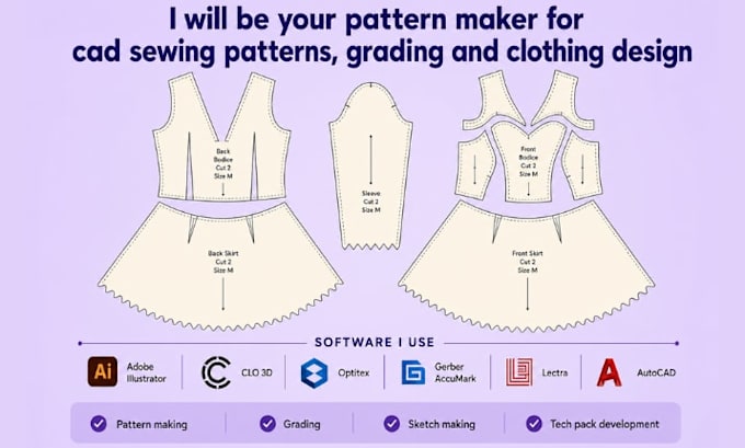 be your pattern maker for cad sewing patterns, grading and clothing design