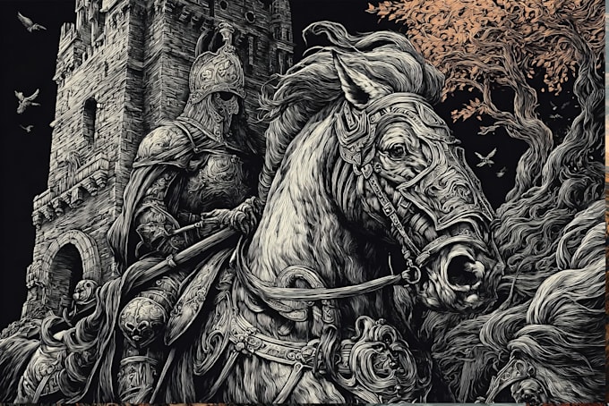 create dark art medieval detailed hand drawn illustration