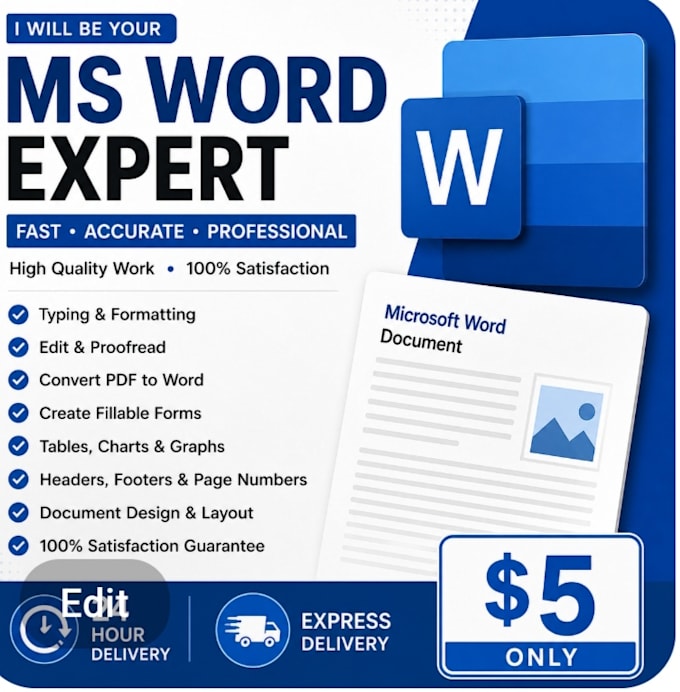 do ms word typing, PDF to word, formatting in 24hours