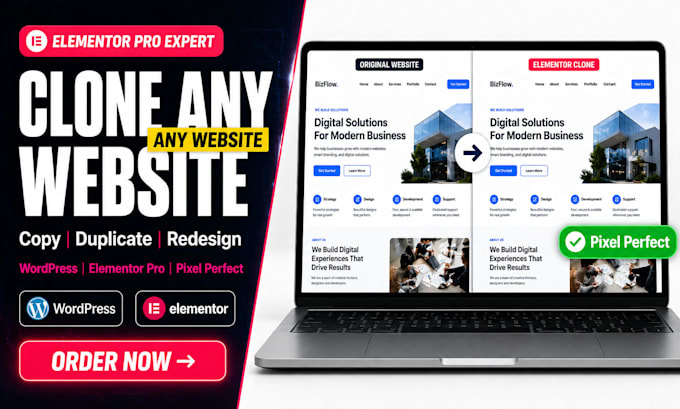 clone design wordpress website using elementor, elementor pro elementor expert