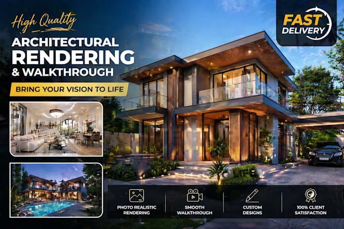 design photorealistic house rendering and walkthrough