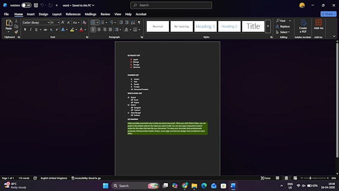 do document formatting in word