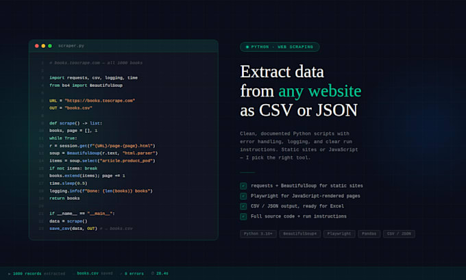 build a python web scraper to extract data from any website