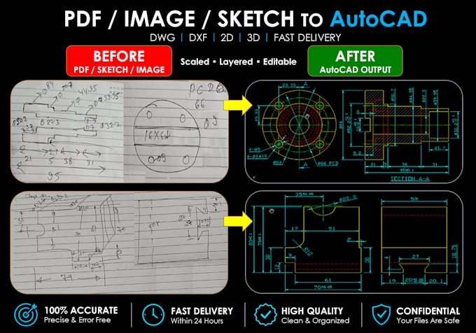 convert pdf to autocad mechanical drawing, technical drawing