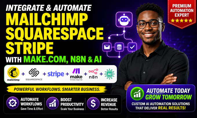 integrate mailchimp squarespace stripe with make com n8n custom ai automation