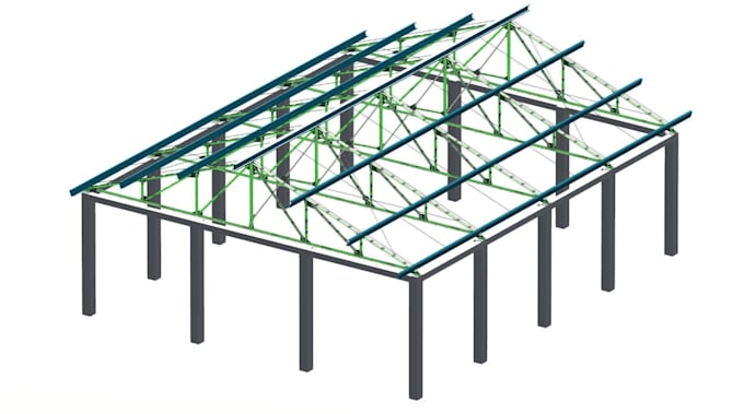 provide roofing plan, truss layout, framing plan and structural steel design