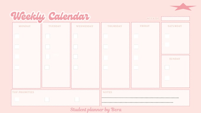 create an aesthetic weekly planner template printable for students and creator