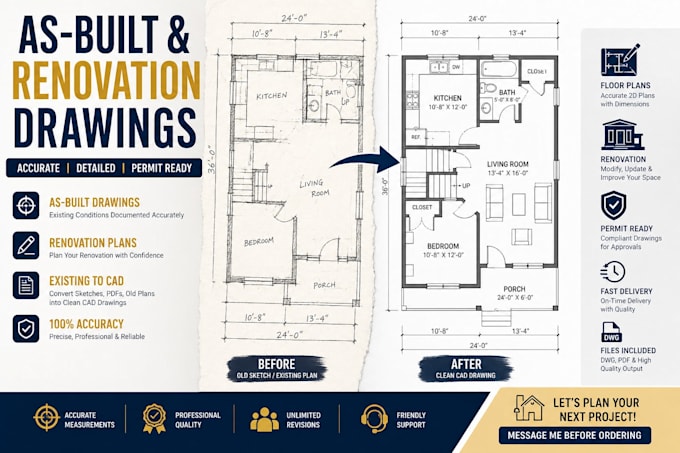 create renovation and as built drawings from sketches or site data