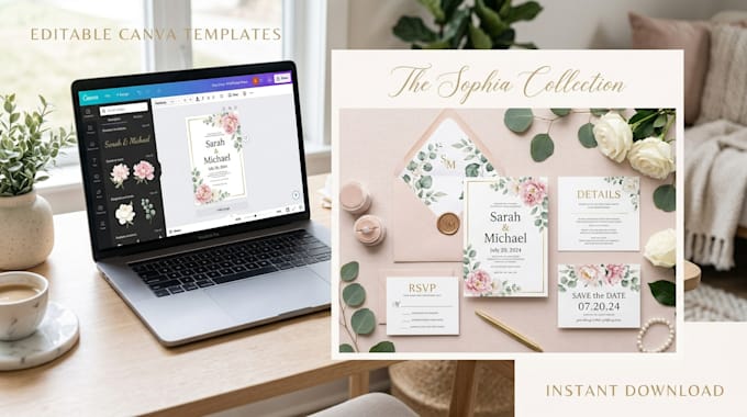 create etsy wedding invitation templates canva editable template sets