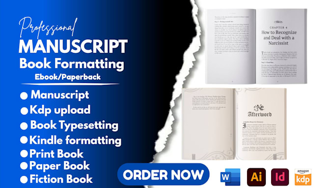 manuscript book formatting, amazon kdp upload, interior layout paperback ebook