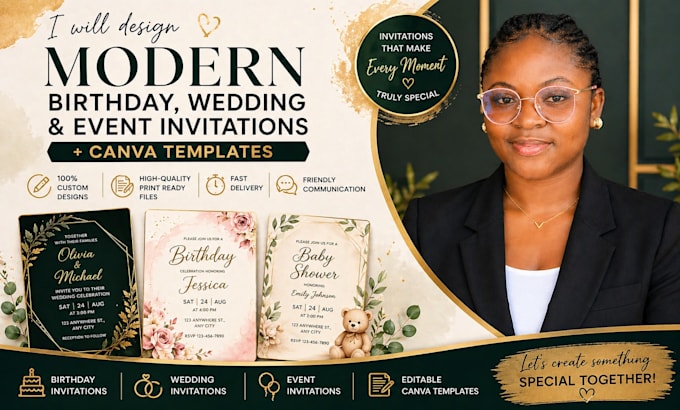 design modern birthday wedding and event invitations, canva templates
