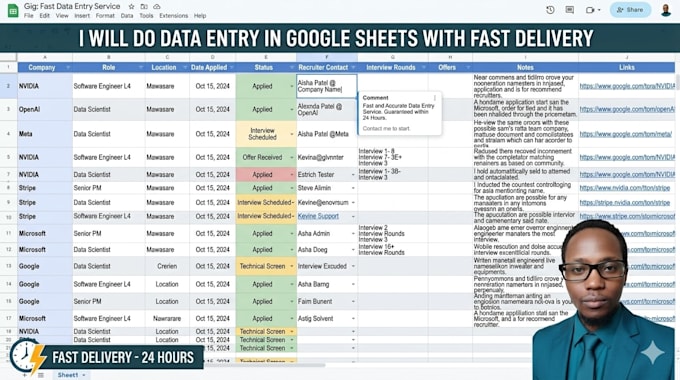 do data entry in google sheets with fast delivery