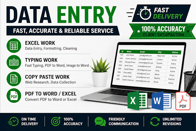 data entry, typing, copy paste and excel work