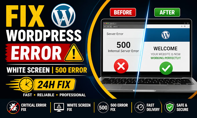 fix wordpress critical error, white screen and 500 error fast