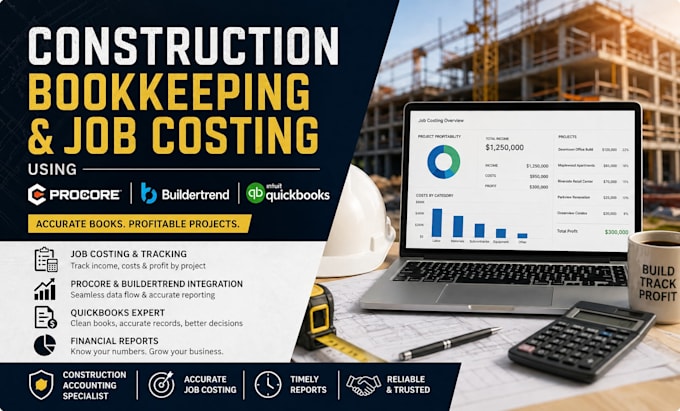do construction bookkeeping, job costing using procore, buildertrend, quickbooks