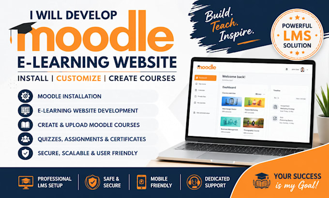develop moodle lms, elearning website and create moodle courses