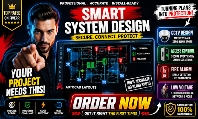 design cctv, access control, fire alarm, low voltage systems and autocad layouts