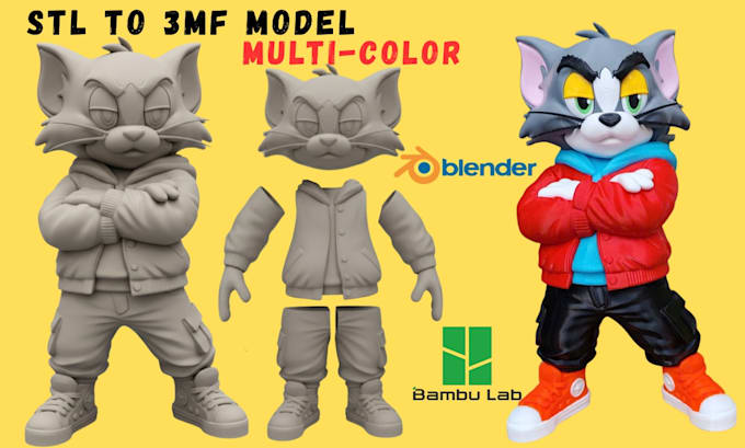 convert 2d to 3d model split stl to 3mf for bambu ams multicolor printing
