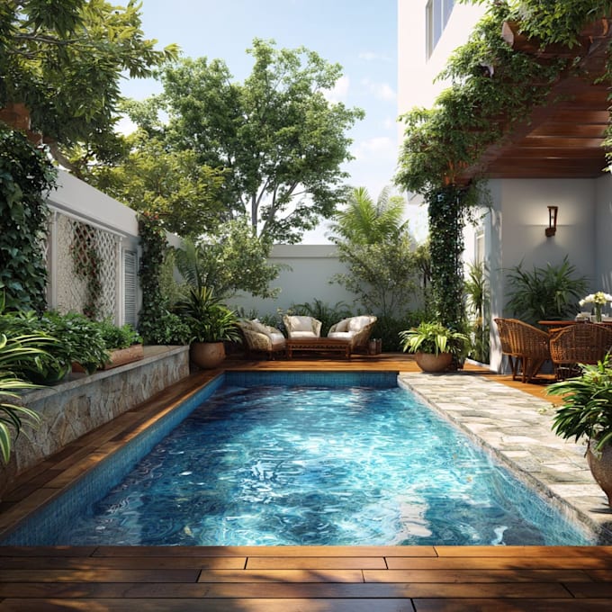 design landscape like backyard, garden, pool, patio
