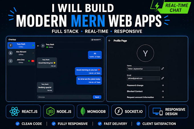 create a custom admin dashboard or live chat app using mern