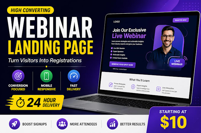 design high converting webinar landing page for lead generation