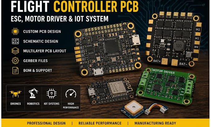 design and develop flight controller pcb, esc, motor driver and iot system