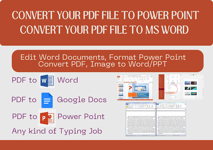 convert, reformat, type documents in word, power point, pdfs