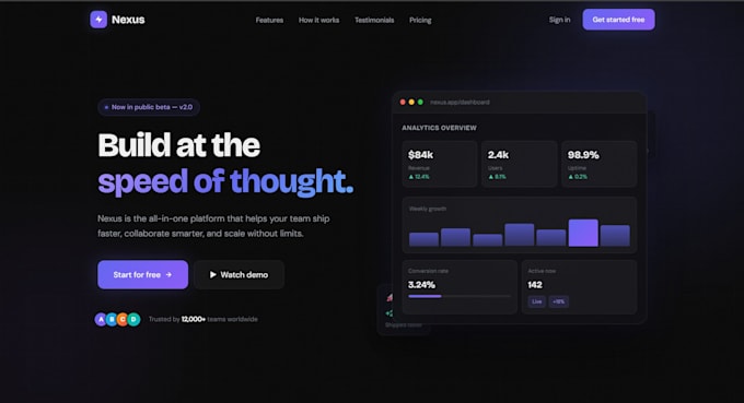 design a stunning modern landing page with html css and javascript