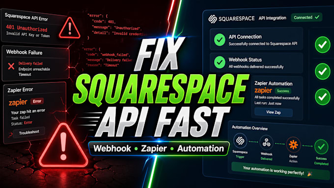 fix squarespace api integration, webhook, zapier automation