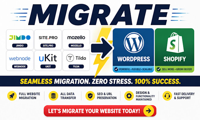 migrate jimdo site pro mozello webnode ukit tilda to wordpress shopify website