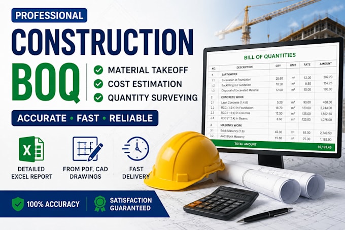 do construction cost estimation, boq and material takeoff
